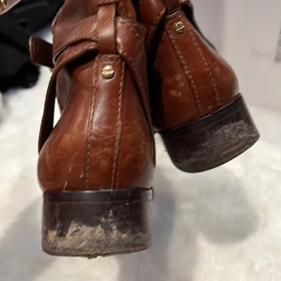 Tory Burch Chestnut Brown Leather Riding Boots, lightly worn