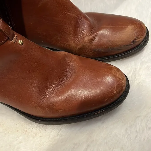 Tory Burch Chestnut Brown Leather Riding Boots, lightly worn