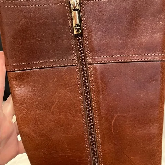Tory Burch Chestnut Brown Leather Riding Boots, lightly worn