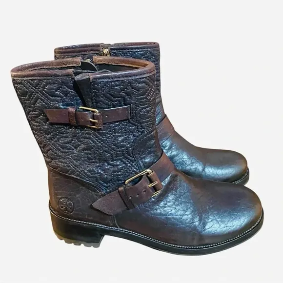 Tory Burch Chrystie Biker Boots Moto Bikercore Quilted Leather