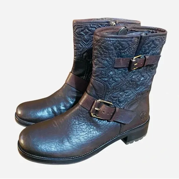 Tory Burch Chrystie Biker Boots Moto Bikercore Quilted Leather