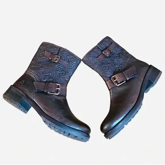 Tory Burch Chrystie Biker Boots Moto Bikercore Quilted Leather