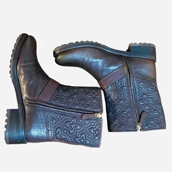 Tory Burch Chrystie Biker Boots Moto Bikercore Quilted Leather