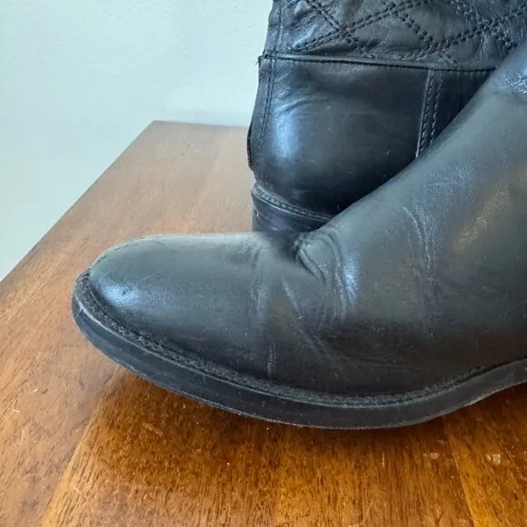 Tory Burch Claremont Quilted Pattern Leather Riding Boots Black