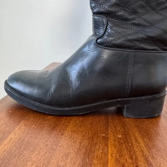 Tory Burch Claremont Quilted Pattern Leather Riding Boots Black