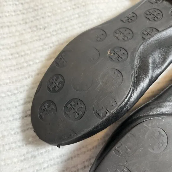 Tory Burch Minnie Travel Ballet Flats Black Silver Size 8.5