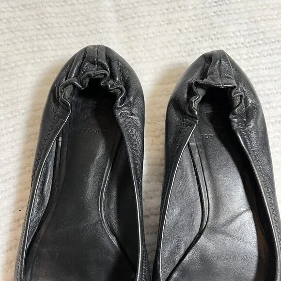 Tory Burch Minnie Travel Ballet Flats Black Silver Size 8.5