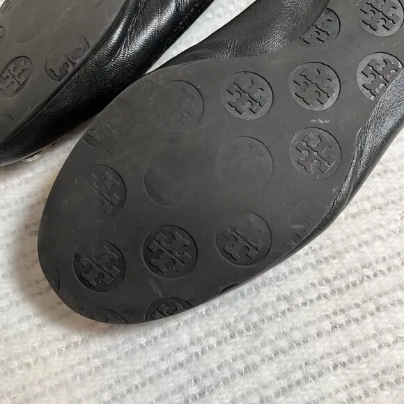 Tory Burch Minnie Travel Ballet Flats Black Silver Size 8.5