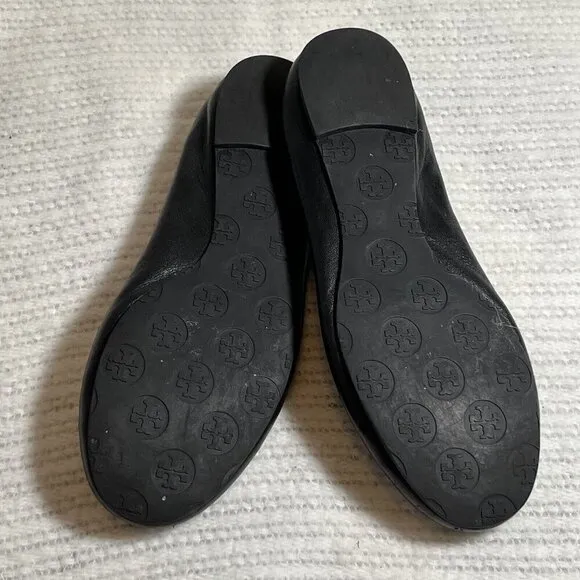 Tory Burch Minnie Travel Ballet Flats Black Silver Size 8.5