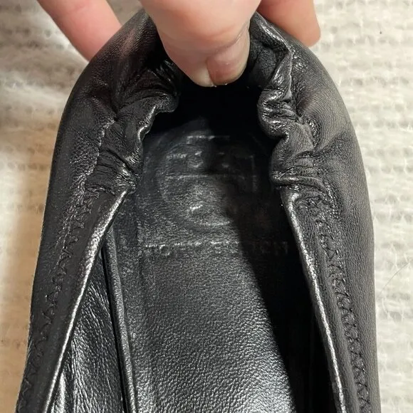 Tory Burch Minnie Travel Ballet Flats Black Silver Size 8.5