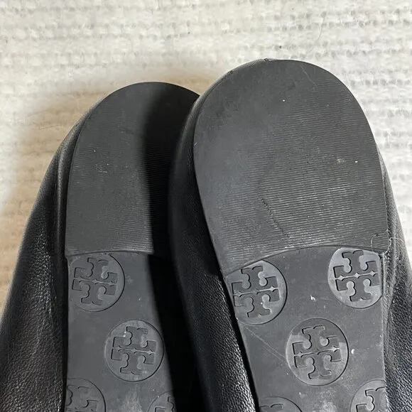 Tory Burch Minnie Travel Ballet Flats Black Silver Size 8.5