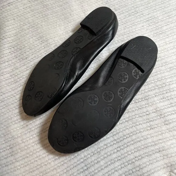 Tory Burch Minnie Travel Ballet Flats Black Silver Size 8.5