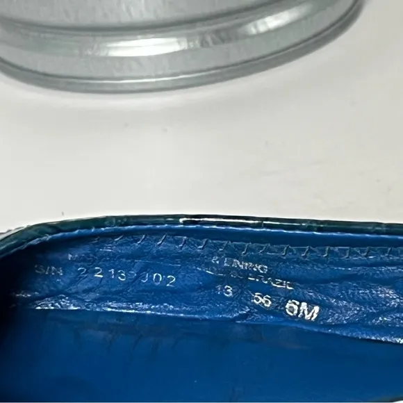 Tory Burch Minnie Travel Ballet Flats Croc Embossed Leather Blue/Teal Size 6