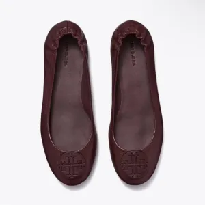 Tory Burch MINNIE TRAVEL BALLET FLATS WITH LEATHER LOGO GOAT LEATHER Plum 7 new