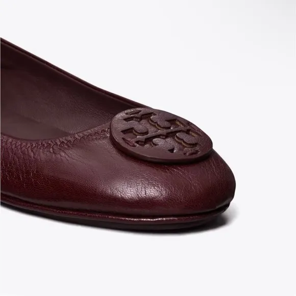 Tory Burch MINNIE TRAVEL BALLET FLATS WITH LEATHER LOGO GOAT LEATHER Plum 7 new