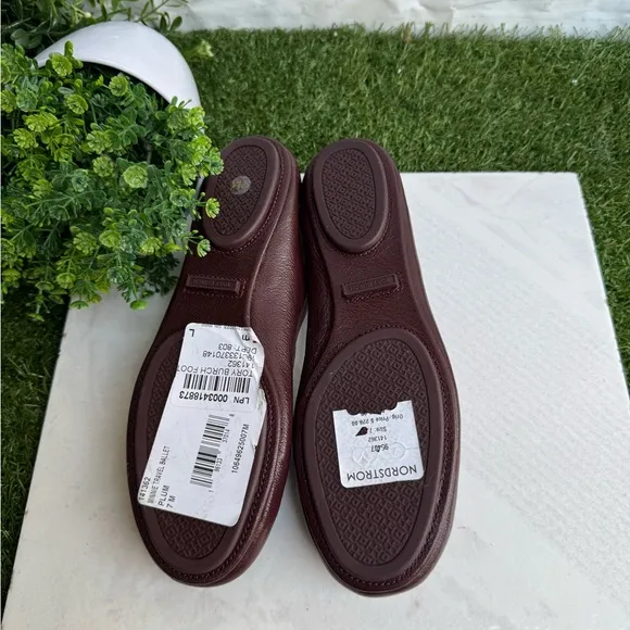 Tory Burch MINNIE TRAVEL BALLET FLATS WITH LEATHER LOGO GOAT LEATHER Plum 7 new