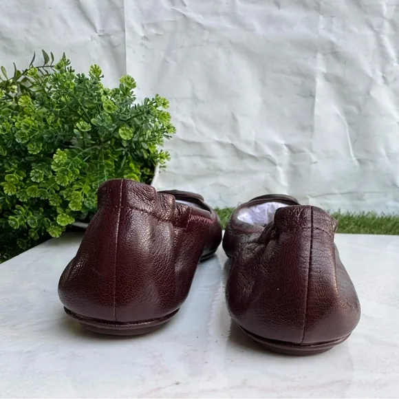 Tory Burch MINNIE TRAVEL BALLET FLATS WITH LEATHER LOGO GOAT LEATHER Plum 7 new