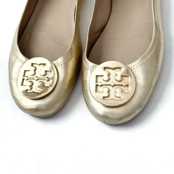 Tory Burch ‘Minnie’ Travel Gold Ballet Flats - Size 9.5