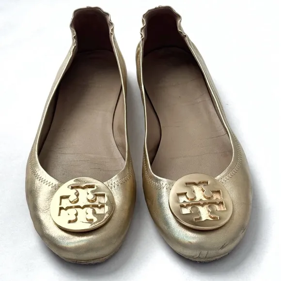 Tory Burch ‘Minnie’ Travel Gold Ballet Flats - Size 9.5