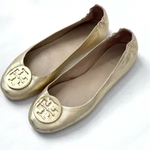 Tory Burch ‘Minnie’ Travel Gold Ballet Flats - Size 9.5