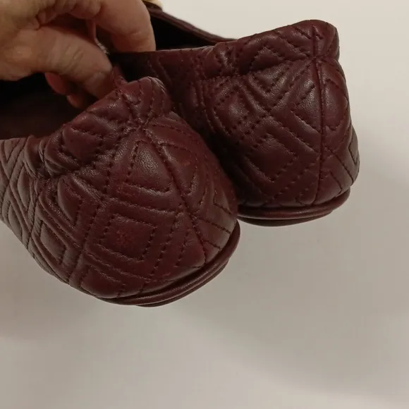 Tory Burch Minnie Travel Quilted Burgundy Leather Logo Ballet Flats