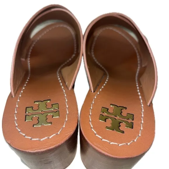 Tory Burch Montrose Stacked Block Heel in Silver, Size 6.5M