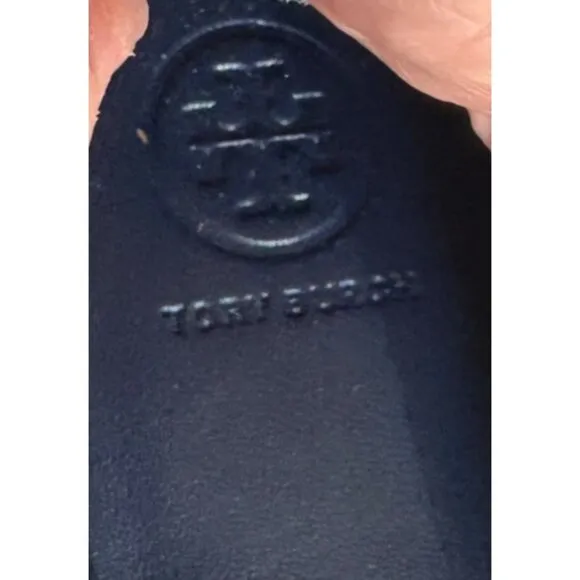 Tory Burch Navy Blue Polka Dot Minnie Travel Ballet Flats Size 7 Leather Upper &amp;