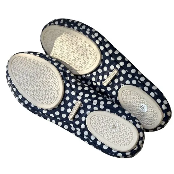 Tory Burch Navy Blue Polka Dot Minnie Travel Ballet Flats Size 7 Leather Upper &amp;