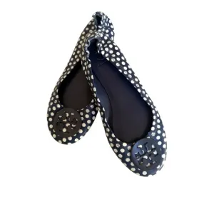 Tory Burch Navy Blue Polka Dot Minnie Travel Ballet Flats Size 7 Leather Upper &amp;
