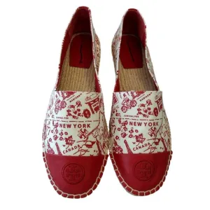 Tory Burch NWOT Red Destination Embroidered Logo Espadrille Slip-On Flats Shoes