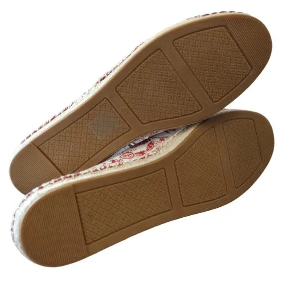 Tory Burch NWOT Red Destination Embroidered Logo Espadrille Slip-On Flats Shoes