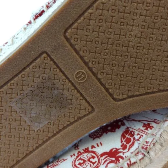 Tory Burch NWOT Red Destination Embroidered Logo Espadrille Slip-On Flats Shoes