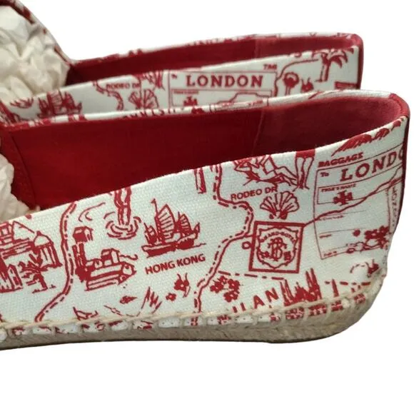Tory Burch NWOT Red Destination Embroidered Logo Espadrille Slip-On Flats Shoes