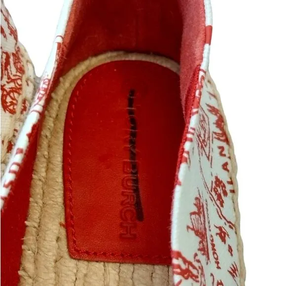 Tory Burch NWOT Red Destination Embroidered Logo Espadrille Slip-On Flats Shoes