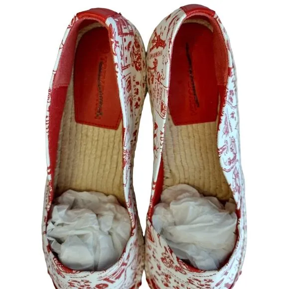 Tory Burch NWOT Red Destination Embroidered Logo Espadrille Slip-On Flats Shoes