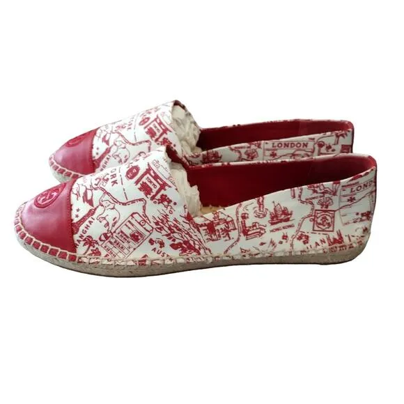 Tory Burch NWOT Red Destination Embroidered Logo Espadrille Slip-On Flats Shoes