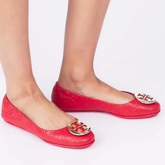 Tory Burch Quilted Minnie Nappa Leather Travel Ballet Flats, Bright Samb…