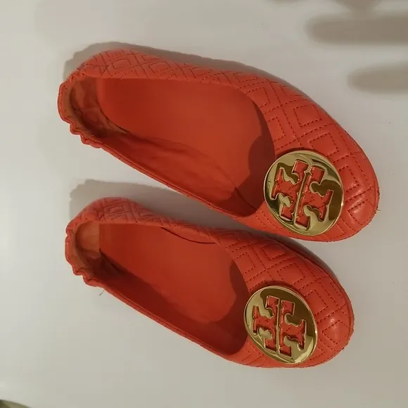 Tory Burch Quilted Minnie Nappa Leather Travel Ballet Flats, Bright Samb…