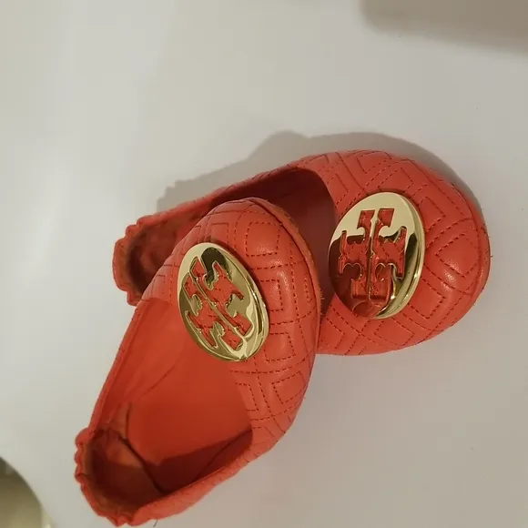 Tory Burch Quilted Minnie Nappa Leather Travel Ballet Flats, Bright Samb…