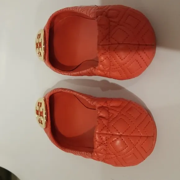 Tory Burch Quilted Minnie Nappa Leather Travel Ballet Flats, Bright Samb…