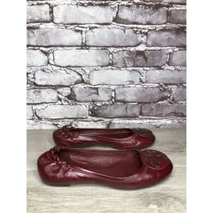 Tory Burch Reva Logo Dark Red Patent Leather Ballet Flats Women Sz 8.5M US/39EU