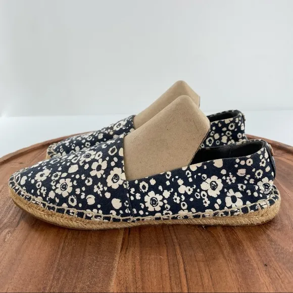 Tory Burch Risa Navy Blue Floral Print Espadrilles Shoes size 8