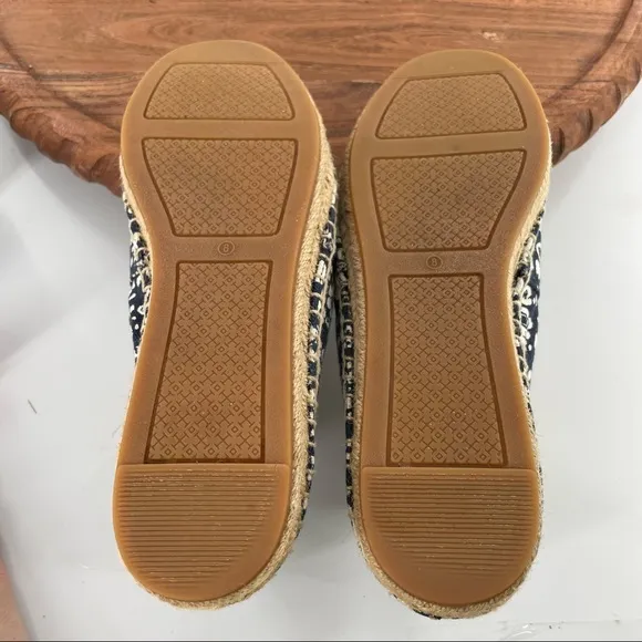Tory Burch Risa Navy Blue Floral Print Espadrilles Shoes size 8