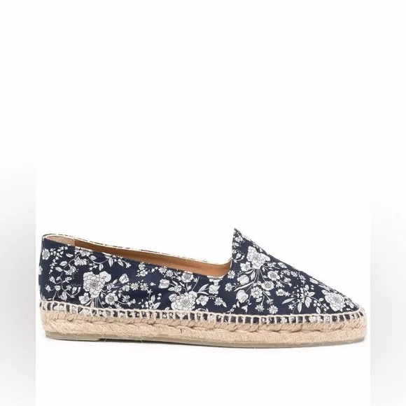 Tory Burch Risa Navy Blue Floral Print Espadrilles Shoes size 8