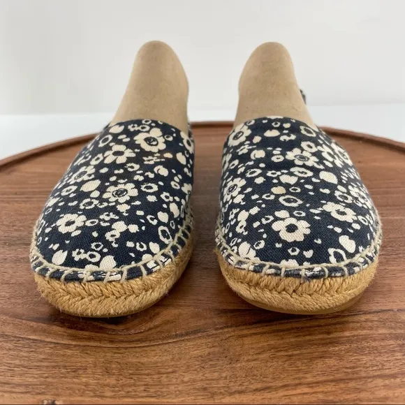 Tory Burch Risa Navy Blue Floral Print Espadrilles Shoes size 8