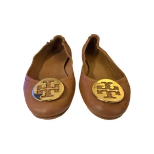 Tory Burch Royal Tan Nappa Leather Reva Travel Ballet Flats