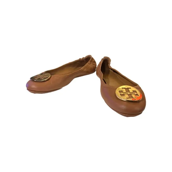 Tory Burch Royal Tan Nappa Leather Reva Travel Ballet Flats