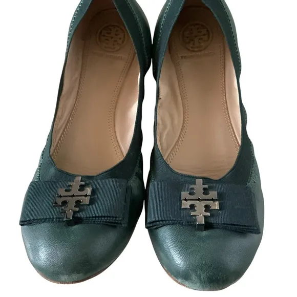 Tory Burch Sedgwick ballet flats size 9.5 lambskin leather in jitney green