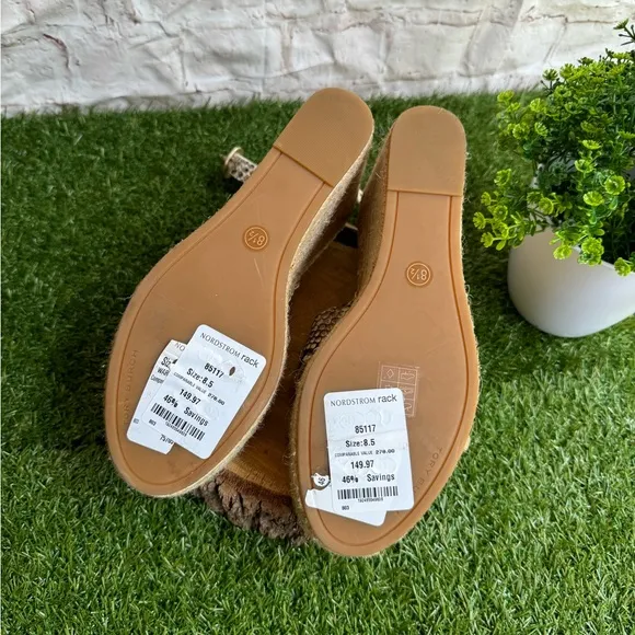 Tory Burch Selby Snake Printed Leather WedgePlatform Espadrille Sandals 8.5