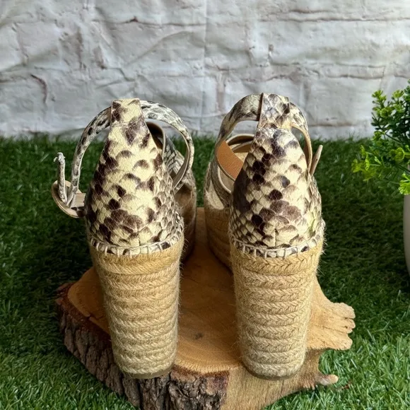 Tory Burch Selby Snake Printed Leather WedgePlatform Espadrille Sandals 8.5